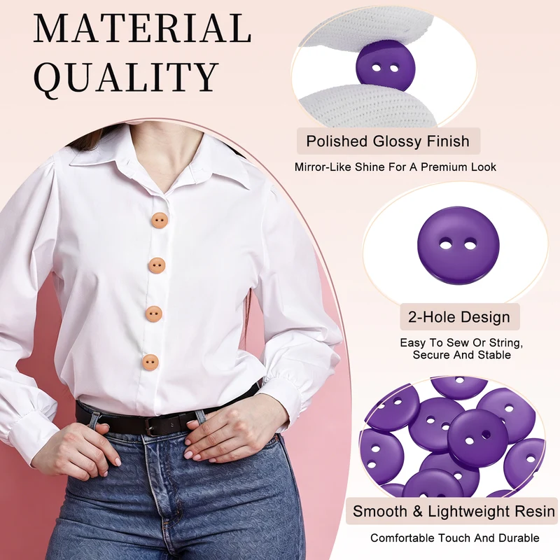 16 Pcs 15mm Resin Sewing Buttons, 2 Hole for Sewing Coats Shirts, Deep Purple