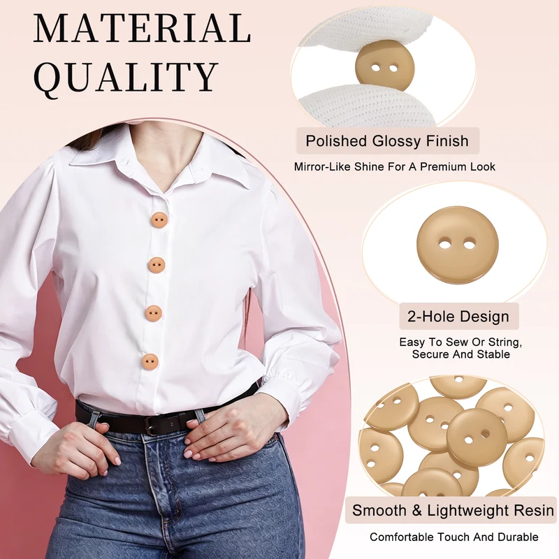 16 Pcs 15mm Resin Sewing Buttons, 2 Hole for Sewing Coats Shirts, Camel