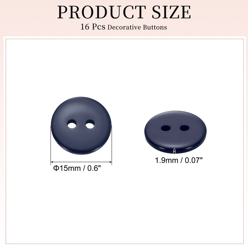16 Pcs 15mm Resin Sewing Buttons, 2 Hole for Sewing Coats Shirts, Navy Blue