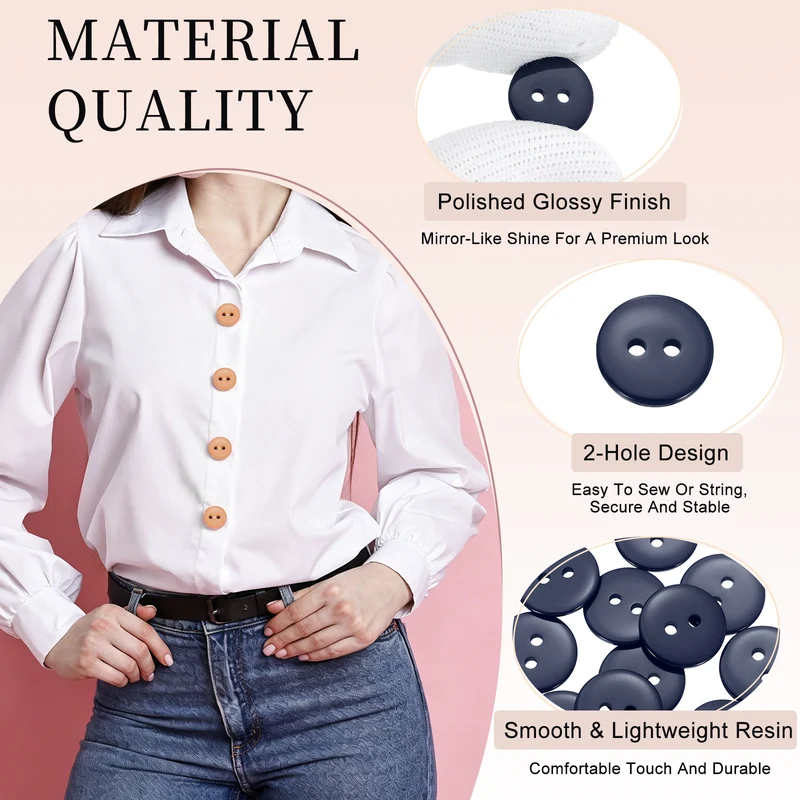 16 Pcs 15mm Resin Sewing Buttons, 2 Hole for Sewing Coats Shirts, Navy Blue