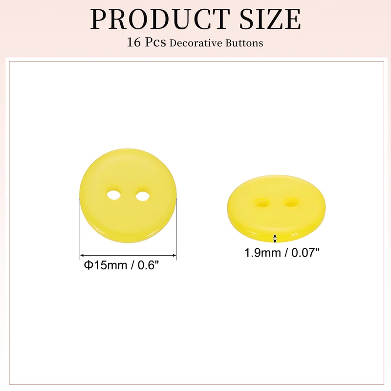 16 Pcs 15mm Resin Sewing Buttons, 2 Hole for Sewing Coats Shirts, Yellow