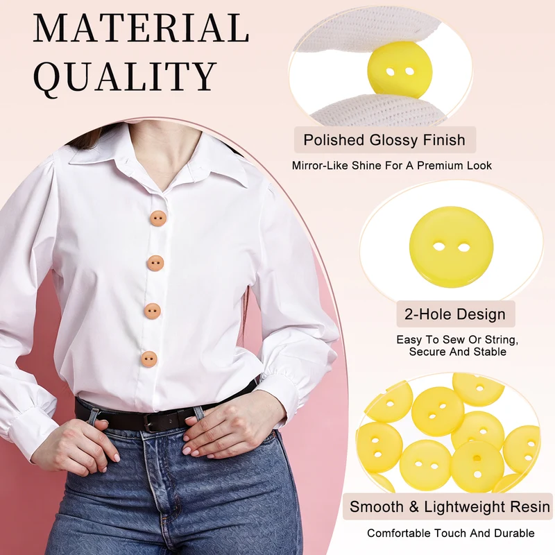 16 Pcs 15mm Resin Sewing Buttons, 2 Hole for Sewing Coats Shirts, Yellow