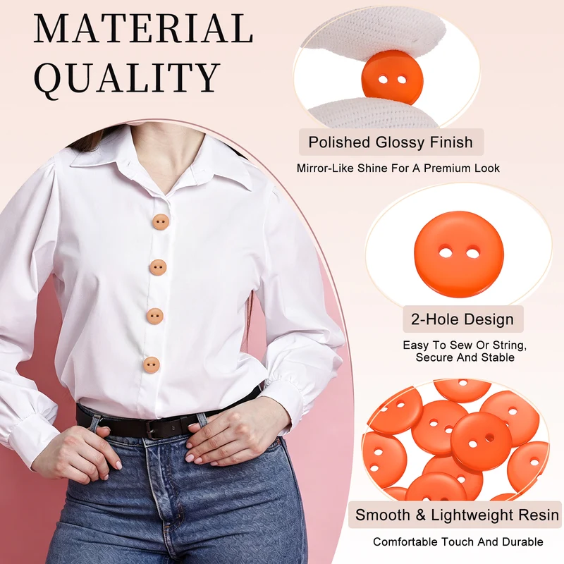 16 Pcs 15mm Resin Sewing Buttons, 2 Hole for Sewing Coats Shirts, Orange