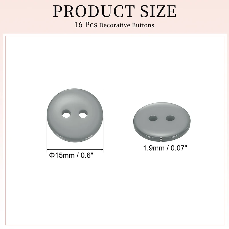 16 Pcs 15mm Resin Sewing Buttons, 2 Hole for Sewing Coats Shirts, Gray