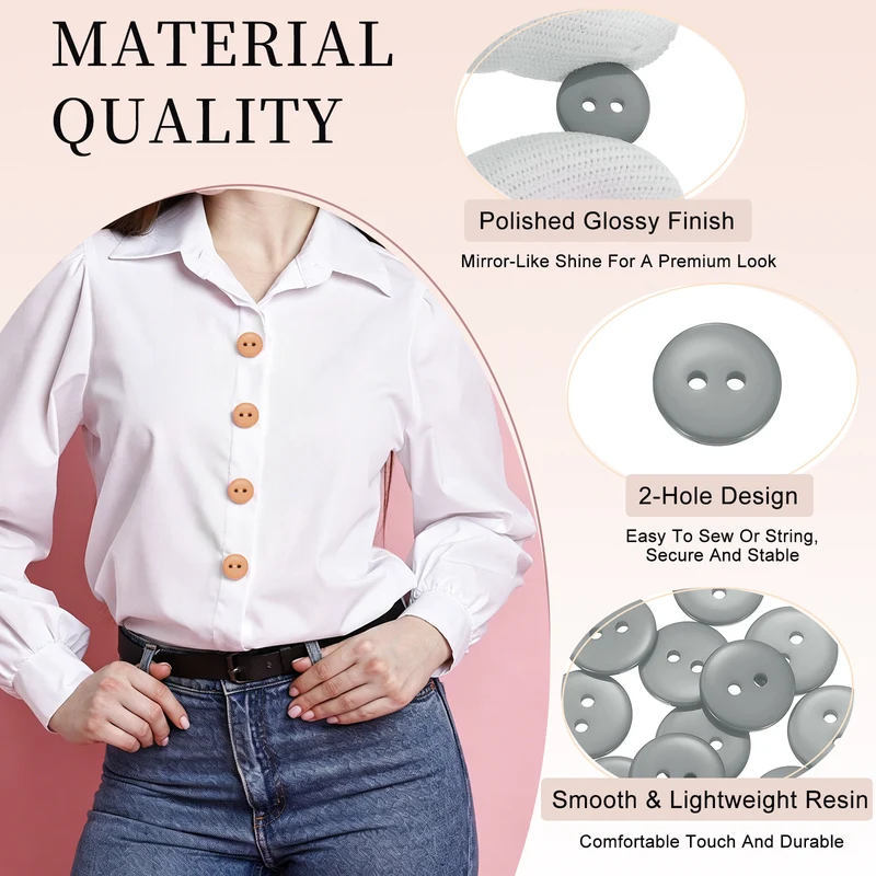 16 Pcs 15mm Resin Sewing Buttons, 2 Hole for Sewing Coats Shirts, Gray
