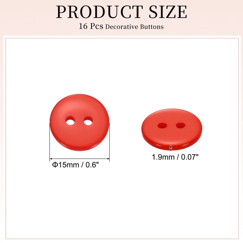 16 Pcs 15mm Resin Sewing Buttons, 2 Hole for Sewing Coats Shirts, Orange Red
