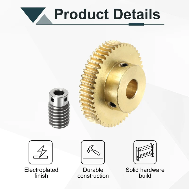 Worm Gear Set 1M 50T, 1:50 304 Stainless Steel Worm, Brass Gear 12mm/8mm Bore
