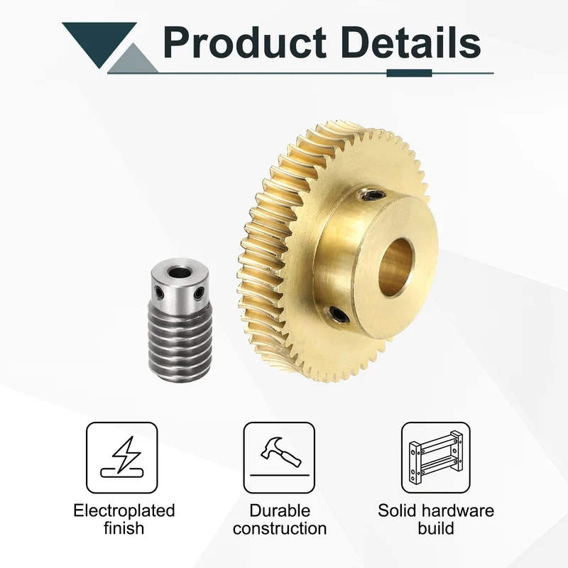 Worm Gear Set 1M 50T, 1:50 304 Stainless Steel Worm, Brass Gear 12mm/6mm Bore