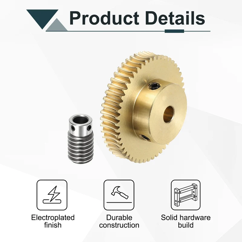 Worm Gear Set 1M 50T, 1:50 304 Stainless Steel Worm, Brass Gear 8mm/10mm Bore