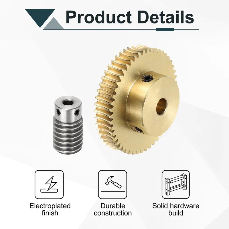 Worm Gear Set 1M 50T, 1:50 304 Stainless Steel Worm, Brass Gear 8mm/6mm Bore