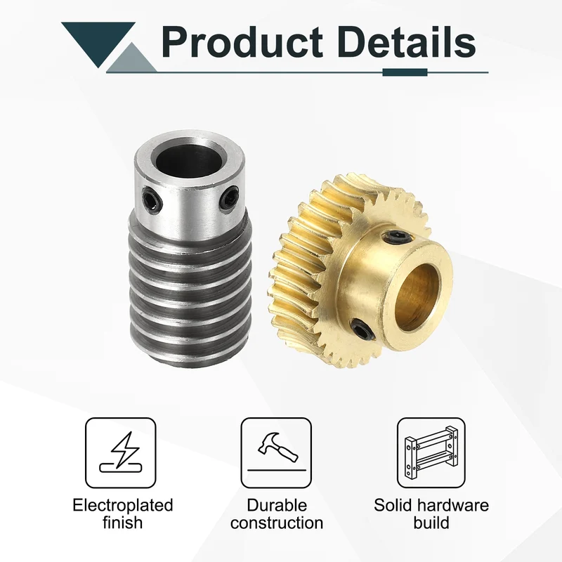 Worm Gear Set 1M 30T, 1:30 304 Stainless Steel Worm, Brass Gear 12mm/10mm Bore