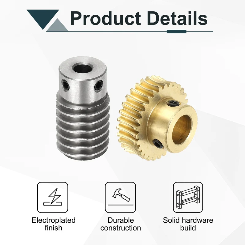 Worm Gear Set 1M 30T, 1:30 304 Stainless Steel Worm, Brass Gear 12mm/6mm Bore