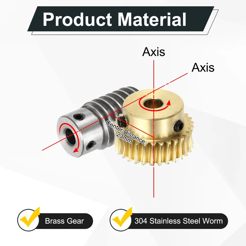 Worm Gear Set 1M 30T, 1:30 304 Stainless Steel Worm, Brass Gear 10mm/8mm Bore