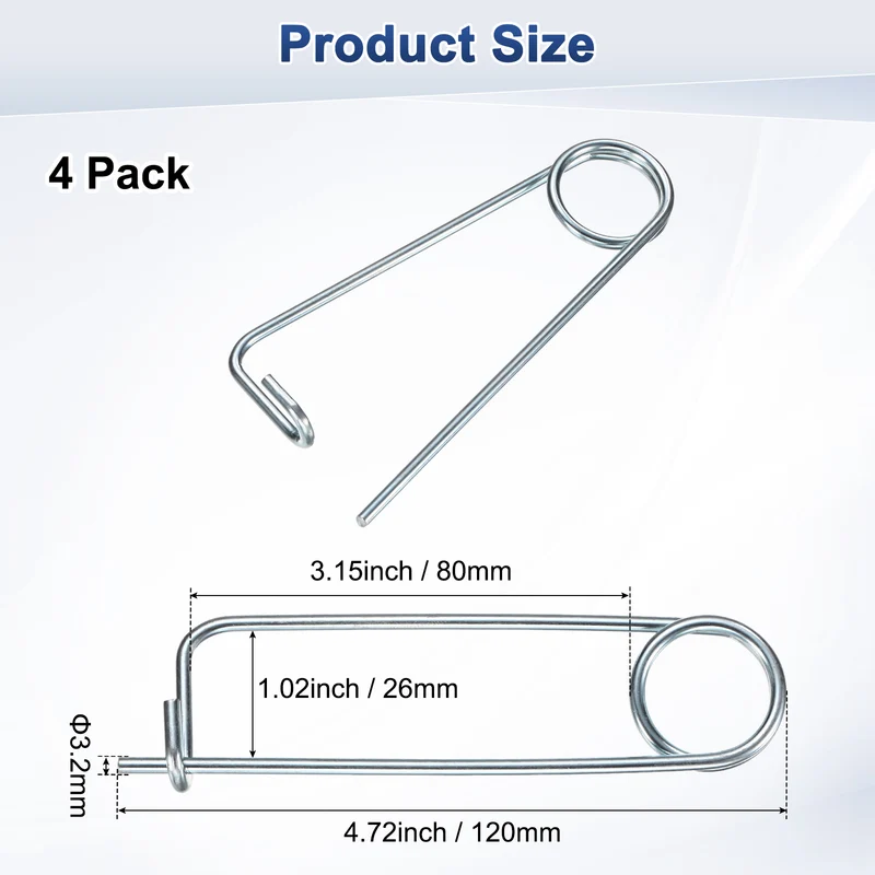 4-Pack Brooch Shape Cotter Safety Pin, 3.2x80mm Quick Lock Brooch Fastener