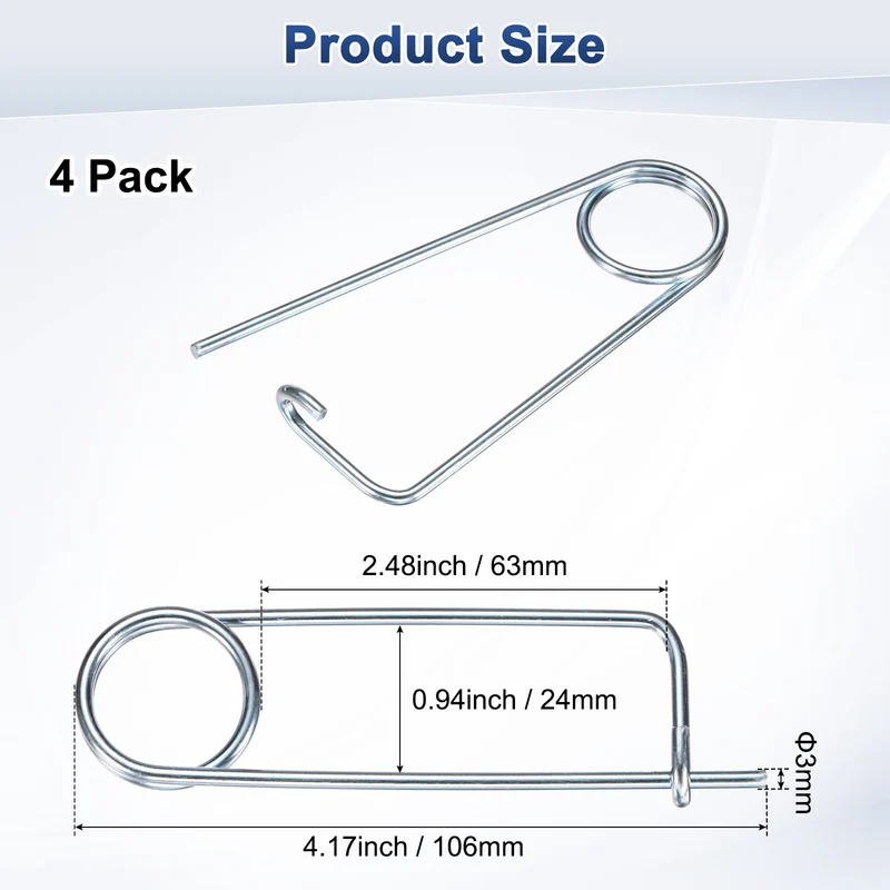 4-Pack Brooch Shape Cotter Safety Pin, 3x63mm Quick Lock Brooch Fastener