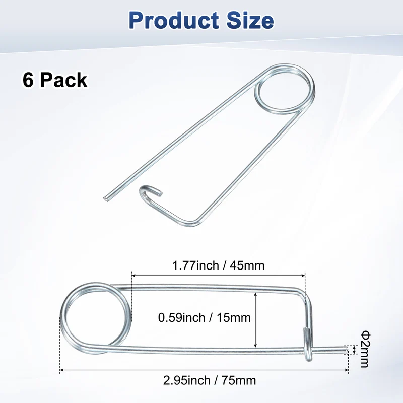 6-Pack Brooch Shape Cotter Safety Pin, 2x45mm Quick Lock Brooch Fastener