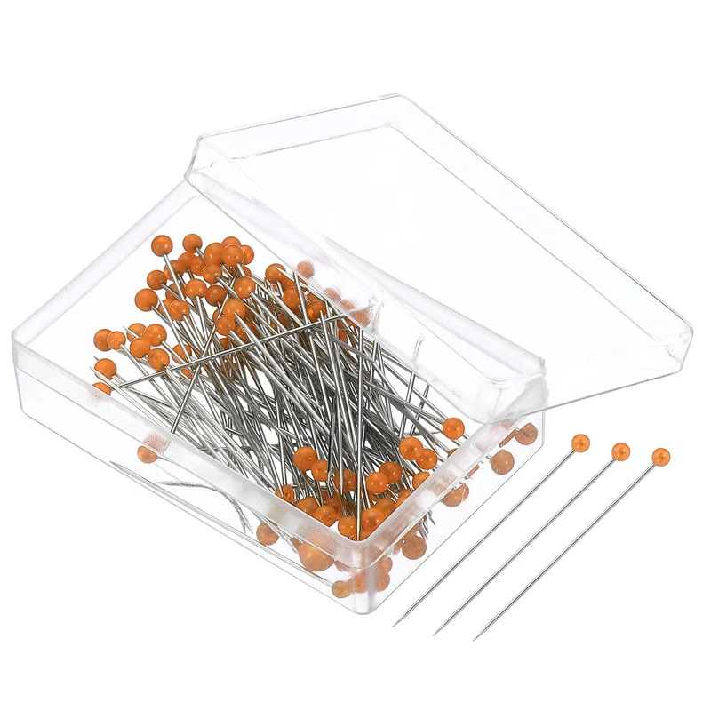 Sewing Pins, 100 Pcs 1.5 Inch Pearlized Ball Head Pins Straight Pin for Fabric, Decorative, Cloth Making, DIY, Orange
