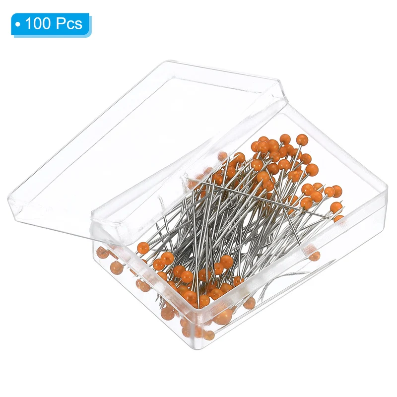 Sewing Pins, 100 Pcs 1.5 Inch Pearlized Ball Head Pins Straight Pin for Fabric, Decorative, Cloth Making, DIY, Orange