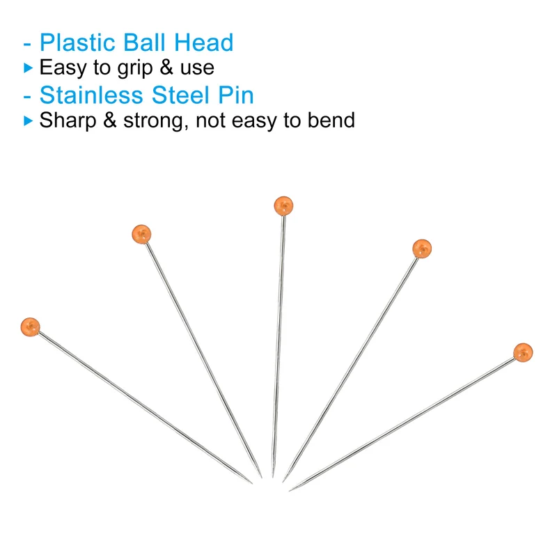 Sewing Pins, 100 Pcs 1.5 Inch Pearlized Ball Head Pins Straight Pin for Fabric, Decorative, Cloth Making, DIY, Orange