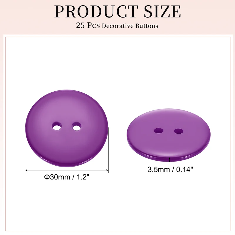 25 Pcs 30mm Resin Sewing Buttons, 2 Hole for Sewing Coats Shirts, Purple