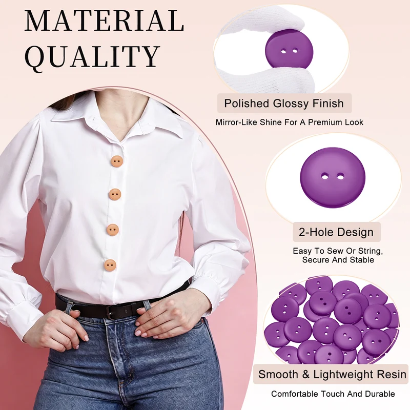 25 Pcs 30mm Resin Sewing Buttons, 2 Hole for Sewing Coats Shirts, Purple