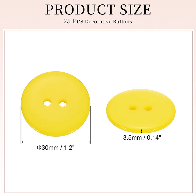 25 Pcs 30mm Resin Sewing Buttons, 2 Hole for Sewing Coats Shirts, Yellow