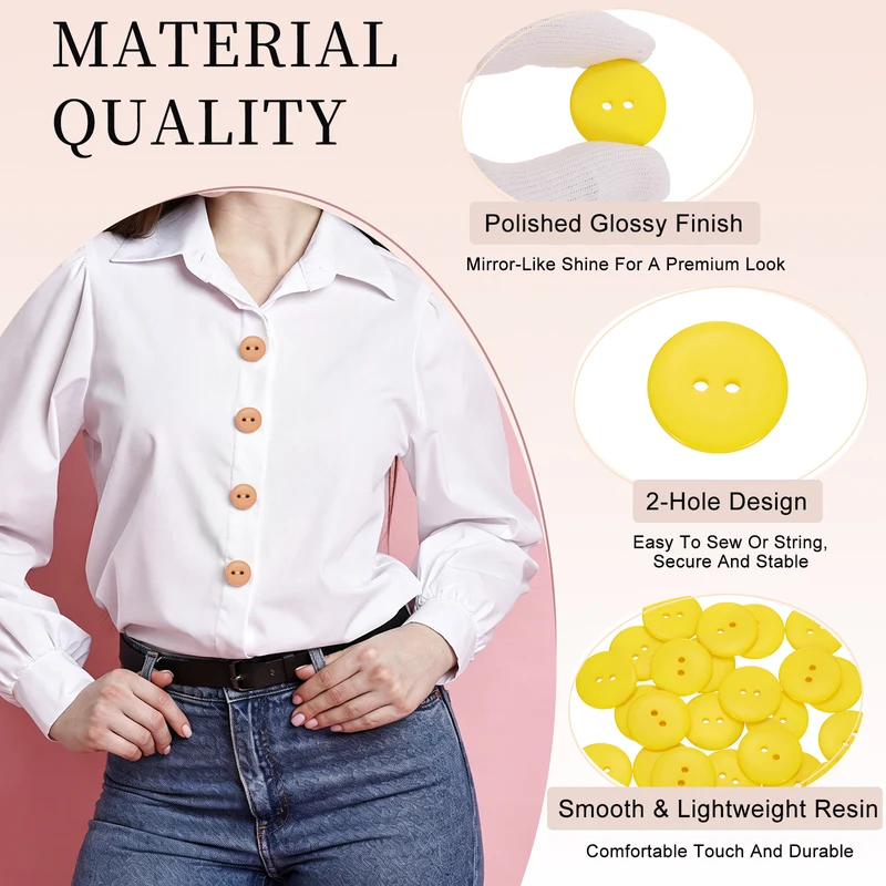 25 Pcs 30mm Resin Sewing Buttons, 2 Hole for Sewing Coats Shirts, Yellow