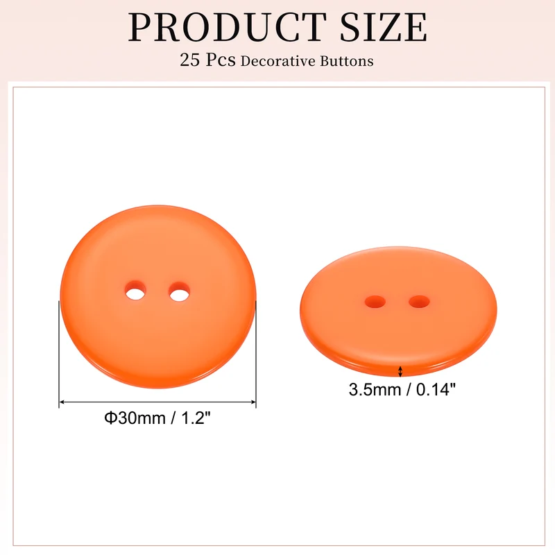 25 Pcs 30mm Resin Sewing Buttons, 2 Hole for Sewing Coats Shirts, Orange