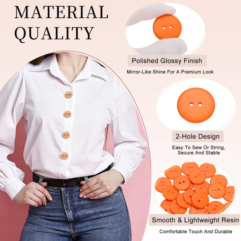 25 Pcs 30mm Resin Sewing Buttons, 2 Hole for Sewing Coats Shirts, Orange
