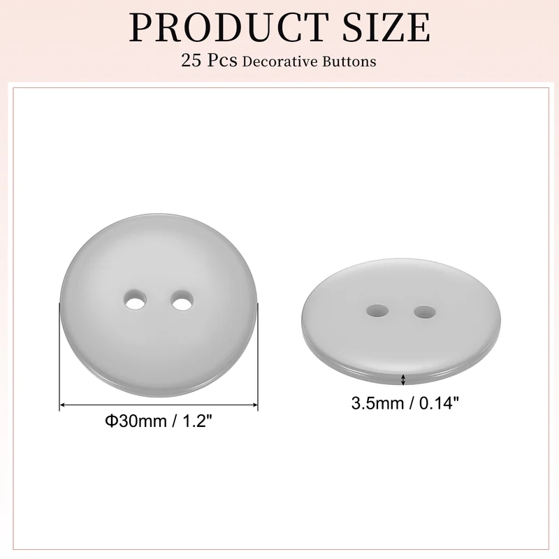 25 Pcs 30mm Resin Sewing Buttons, 2 Hole for Sewing Coats Shirts, Gray