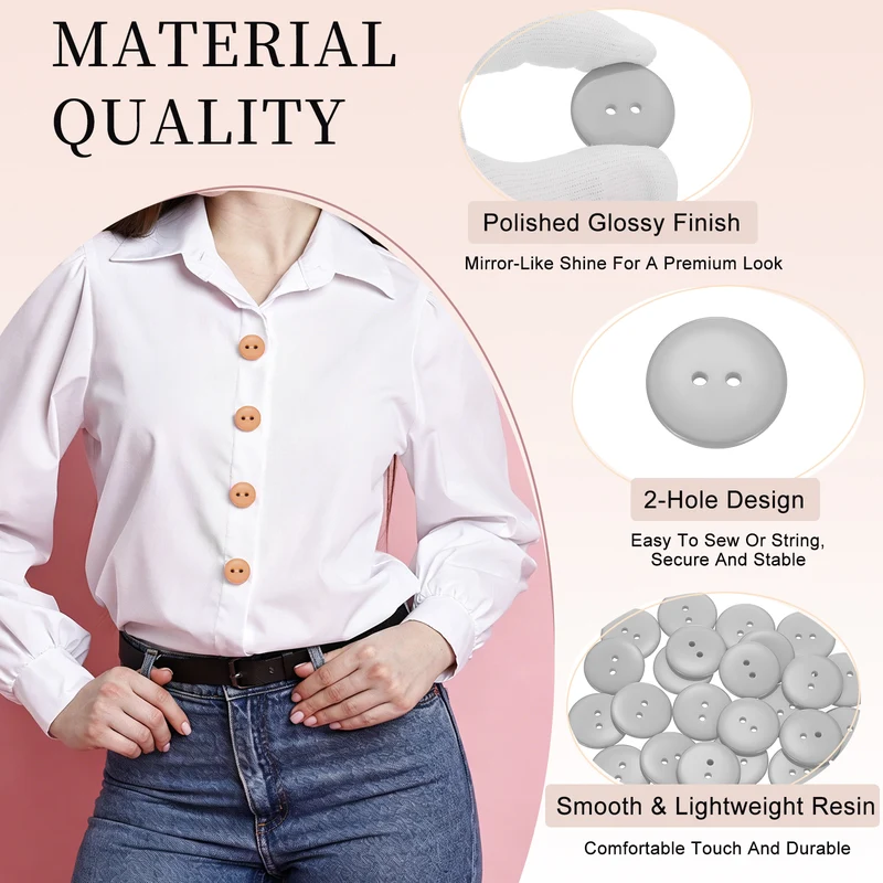 25 Pcs 30mm Resin Sewing Buttons, 2 Hole for Sewing Coats Shirts, Gray
