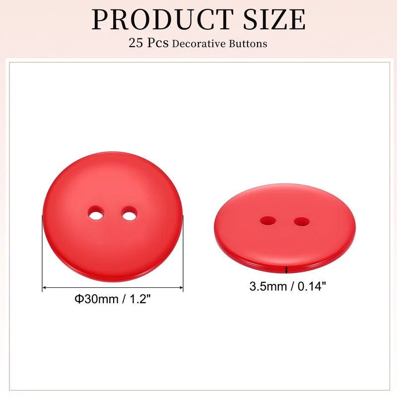 25 Pcs 30mm Resin Sewing Buttons, 2 Hole for Sewing Coats Shirts, Orange Red