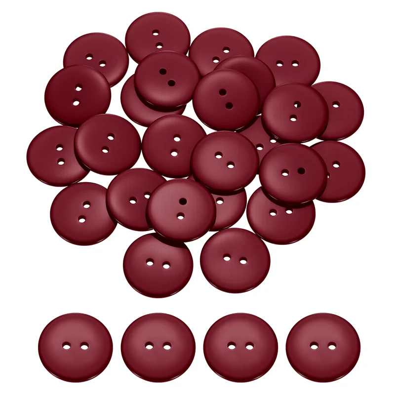 25 Pcs 30mm Resin Sewing Buttons, 2 Hole for Sewing Coats Shirts, Dark Red