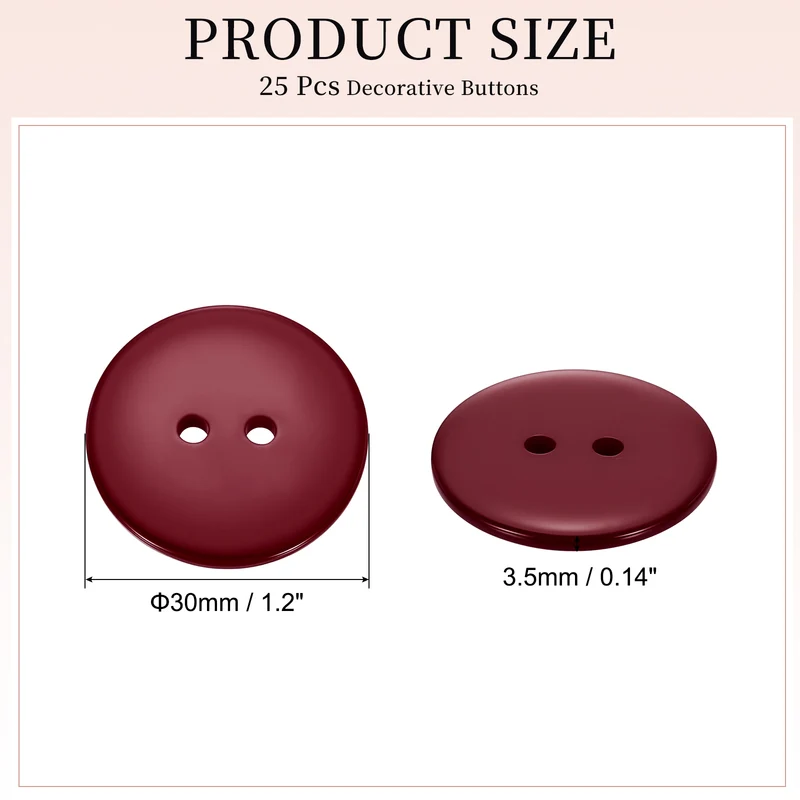 25 Pcs 30mm Resin Sewing Buttons, 2 Hole for Sewing Coats Shirts, Dark Red