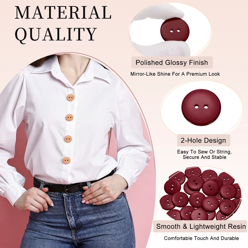 25 Pcs 30mm Resin Sewing Buttons, 2 Hole for Sewing Coats Shirts, Dark Red