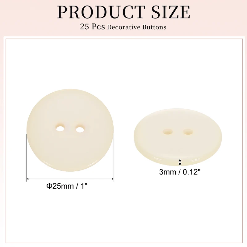 25 Pcs 25mm Resin Sewing Buttons, 2 Hole for Sewing Coats Shirts, Beige