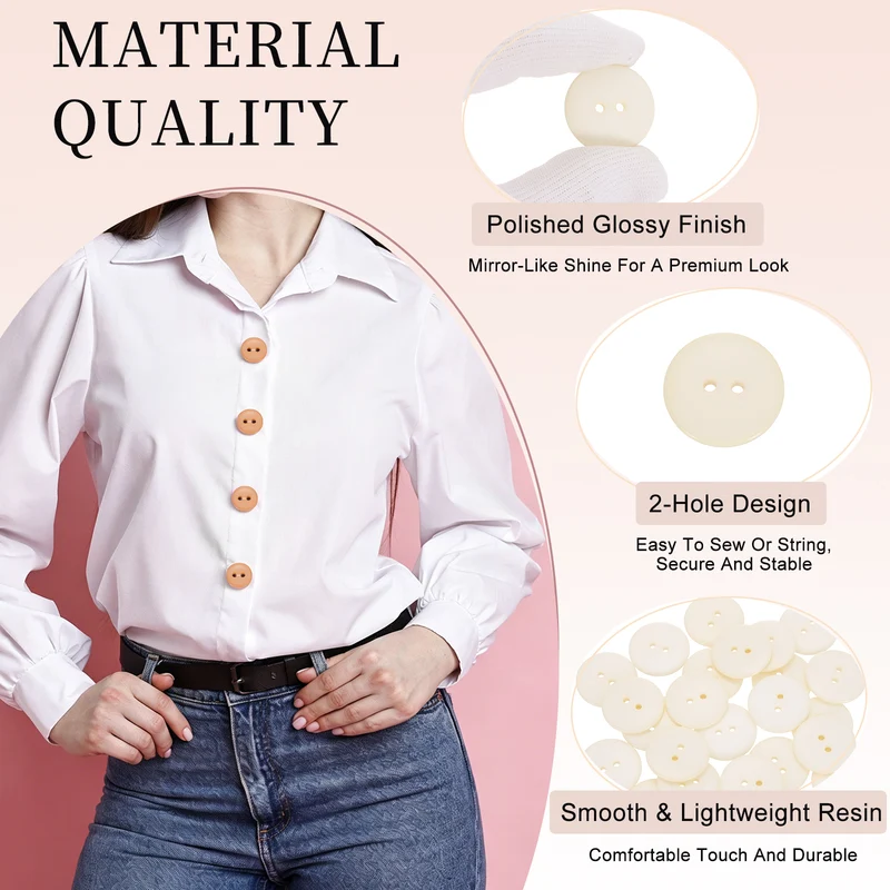 25 Pcs 25mm Resin Sewing Buttons, 2 Hole for Sewing Coats Shirts, Beige