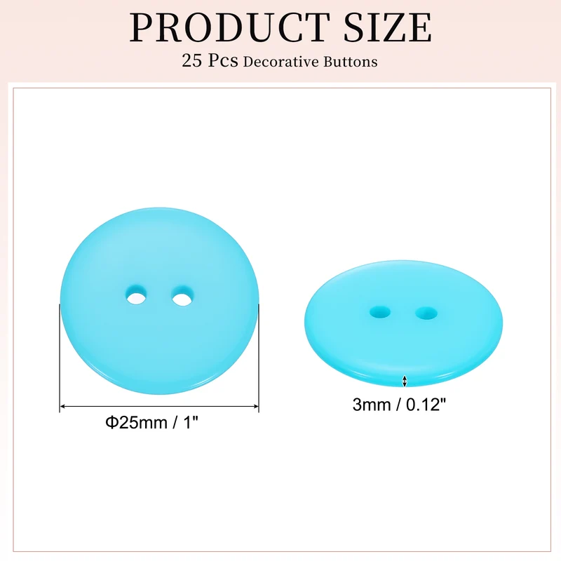 25 Pcs 25mm Resin Sewing Buttons, 2 Hole for Sewing Coats Shirts, Lake Blue