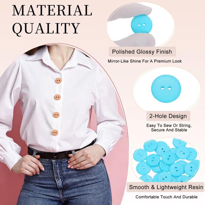 25 Pcs 25mm Resin Sewing Buttons, 2 Hole for Sewing Coats Shirts, Lake Blue