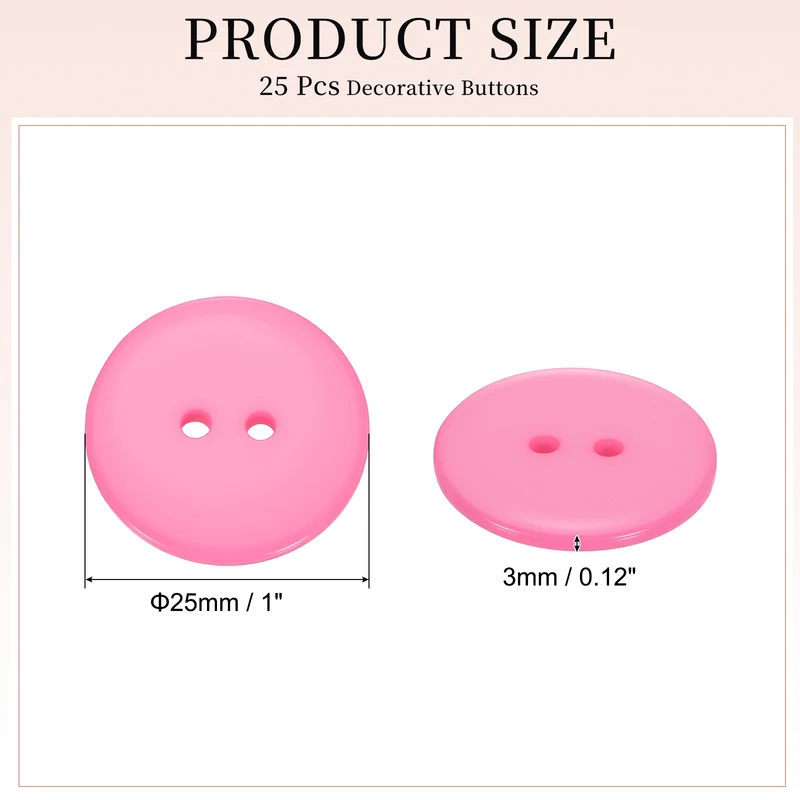 25 Pcs 25mm Resin Sewing Buttons, 2 Hole for Sewing Coats Shirts, Pink