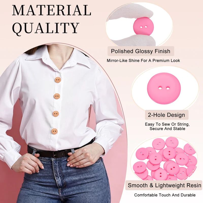 25 Pcs 25mm Resin Sewing Buttons, 2 Hole for Sewing Coats Shirts, Pink