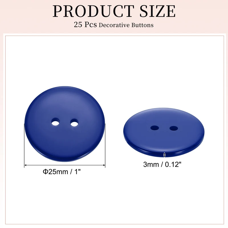 25 Pcs 25mm Resin Sewing Buttons, 2 Hole for Sewing Coats Shirts, Deep Blue