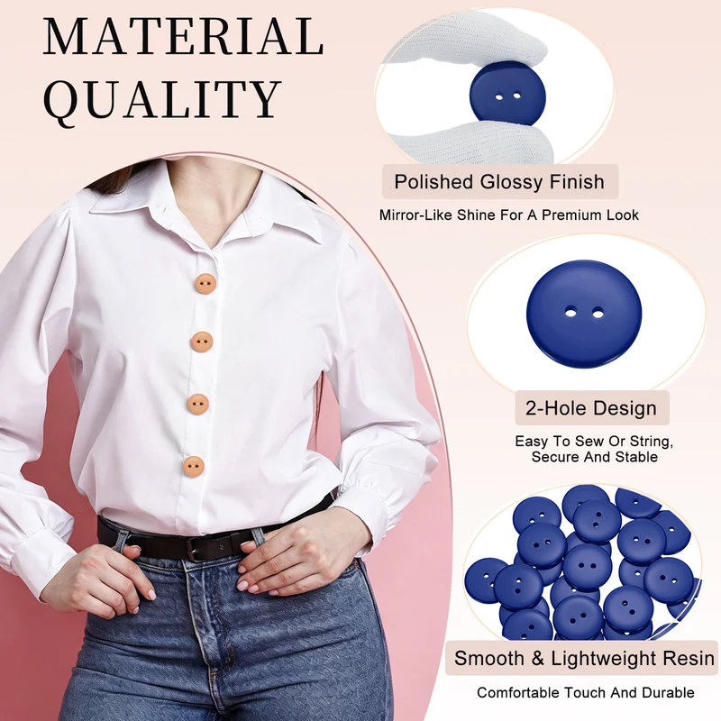 25 Pcs 25mm Resin Sewing Buttons, 2 Hole for Sewing Coats Shirts, Deep Blue