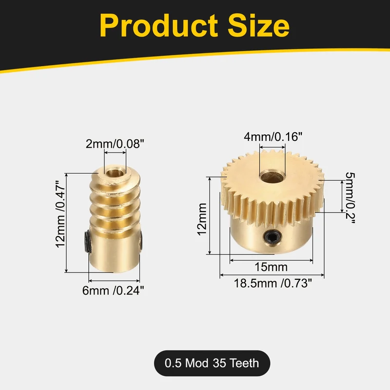 Worm Gear Set 0.5 Module 1:35 Reduction Rate(Gear-4mm Bore, Rod 2mm Bore)