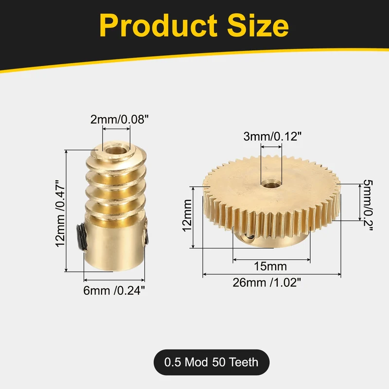Worm Gear Set 0.5 Module 1:50 Reduction Rate(Gear-3mm Bore, Rod 2mm Bore)