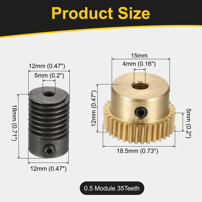 Worm Gear Set 0.5 Module 1:35 Reduction Rate(Gear-4mm Bore, Rod 5mm Bore)