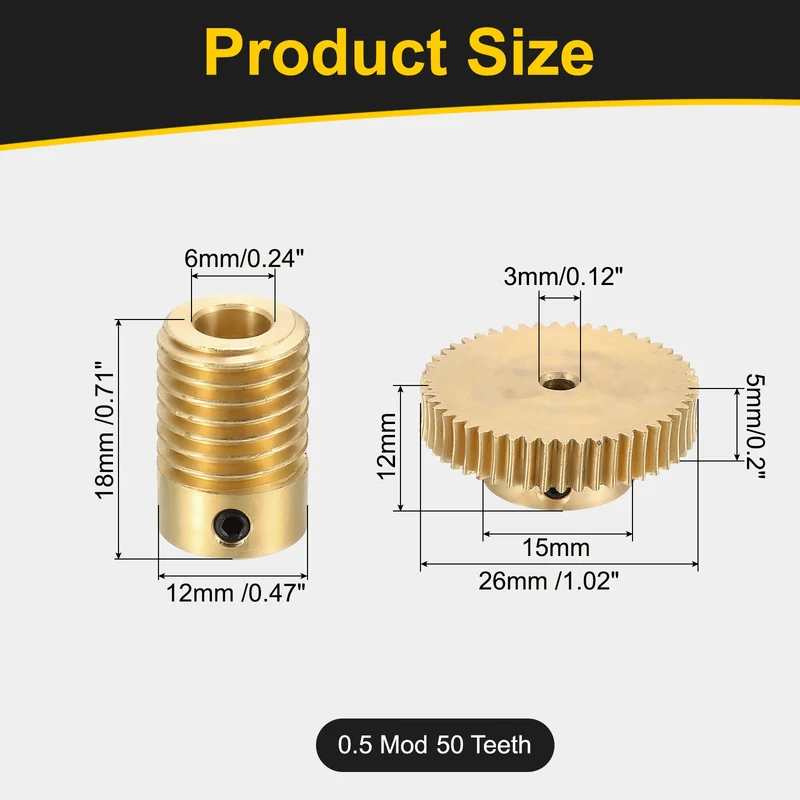 Worm Gear Set 0.5 Module 1:50 Reduction Rate(Gear-3mm Bore, Rod 6mm Bore)
