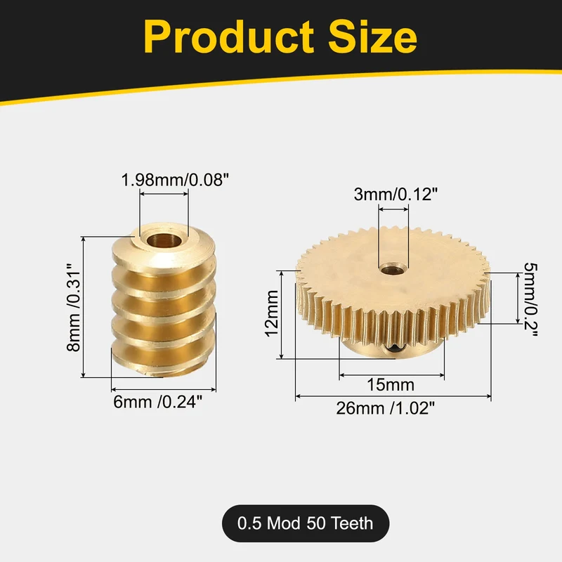 Worm Gear Set 0.5 Module 1:50 Reduction Rate(Gear-3mm Bore, Rod 1.98mm Bore)