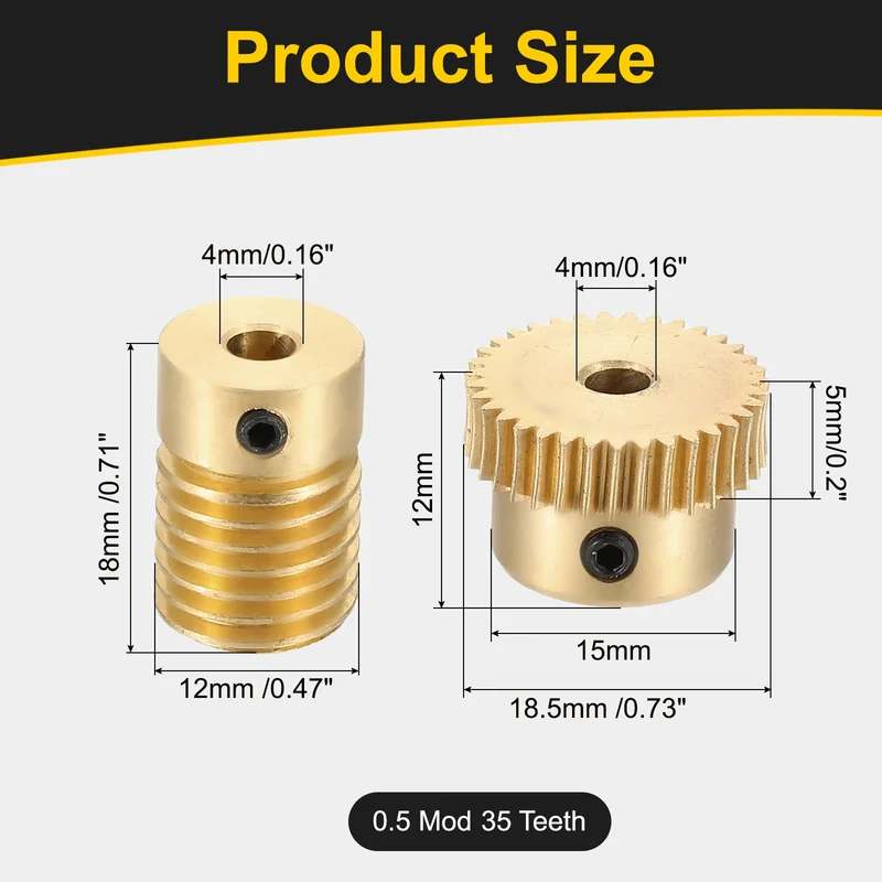 Worm Gear Set 0.5 Module 1:35 Reduction Rate(Gear-4mm Bore, Rod 4mm Bore)