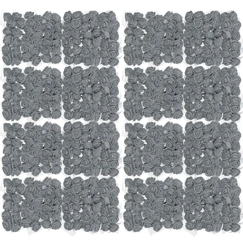 Artificial Rose Flower Heads, Grey Mini Faux Flowers 0.8 Inch-1 Inch 288Pcs